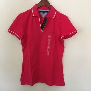 Tommy Hilfiger hot pink v-neck collared shirt